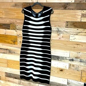 Calvin Klein size large black and white stripe form fitted pencil dress